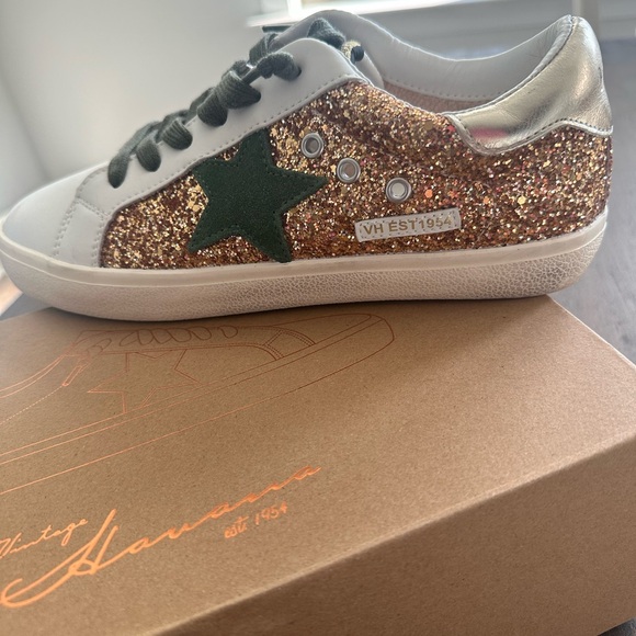 Vintage Havana Gold Glitter and Green Star Sneakers - Picture 1 of 5